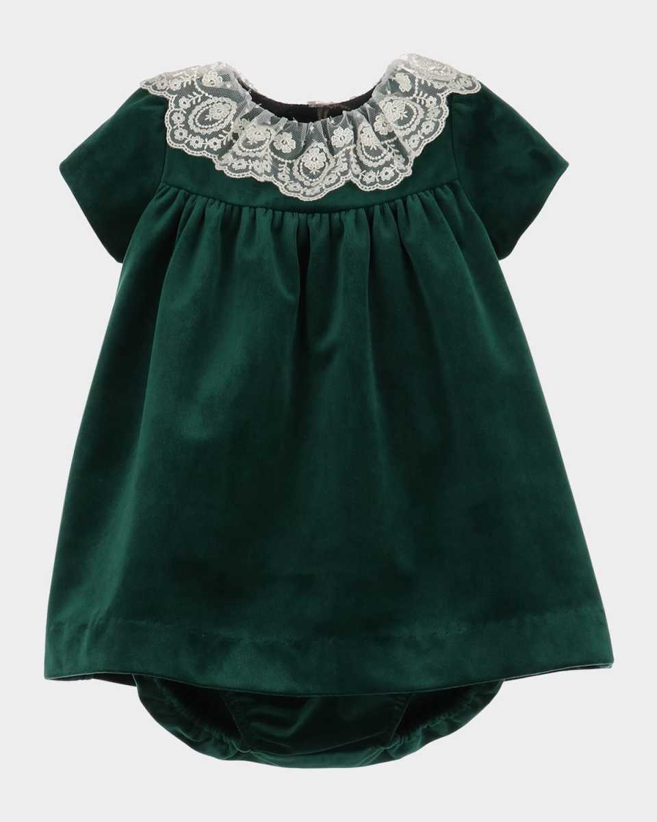 Girl's Velvet Float Dress with Bloomers, Size 6M-24